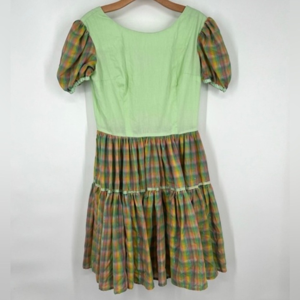Vintage Nu-U Green and Metallic Plaid Square Dancing Swing Dress